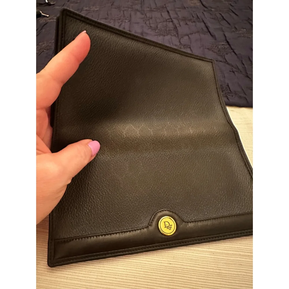 Dior Black Leather Honeycomb Long Wallet